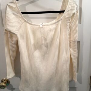 Maurices Cream Ribbed Long Sleeve Top